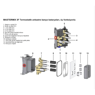 Hafele Mastermıx 3F Ankastre Duş Seti altın sarısı
