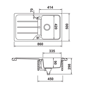 Hafele Granit Eviye Elisa Kronos 860x500mm Antrasit